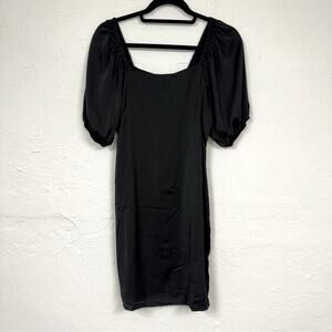 Johnny Becca Black Satin Puff Sleeve Mini Dress Women’s S Whimsigoth Classic